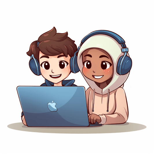 Students using a laptop together
